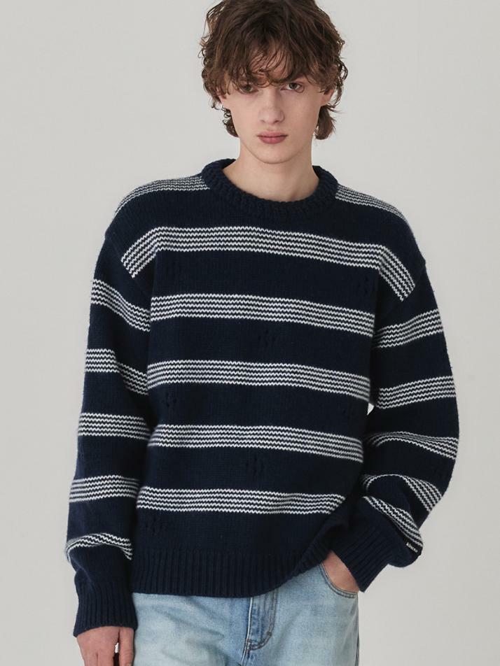 Breeze Stripe Wool Sweater_Navy