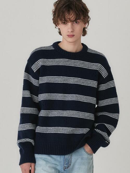Breeze Stripe Wool Sweater_Navy