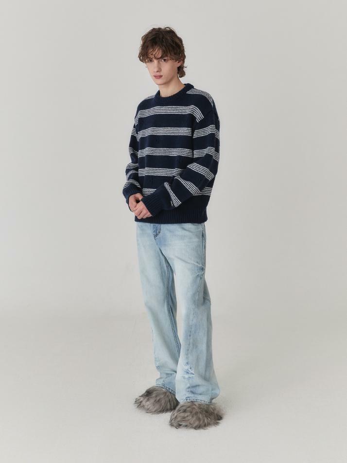 Breeze Stripe Wool Sweater_Navy