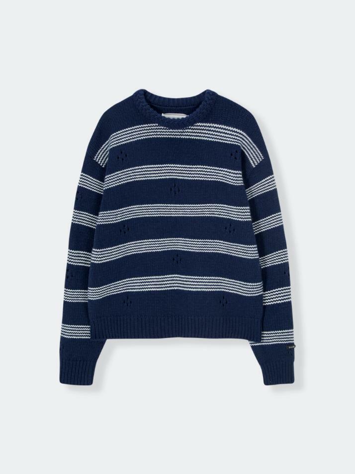 Breeze Stripe Wool Sweater_Navy