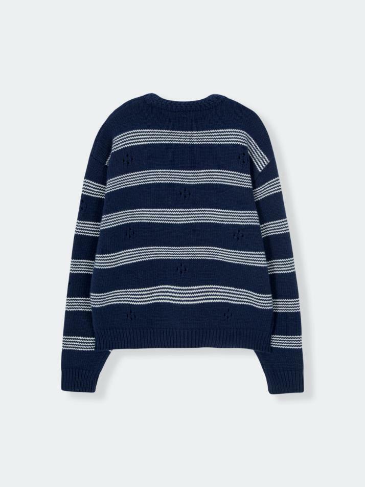 Breeze Stripe Wool Sweater_Navy