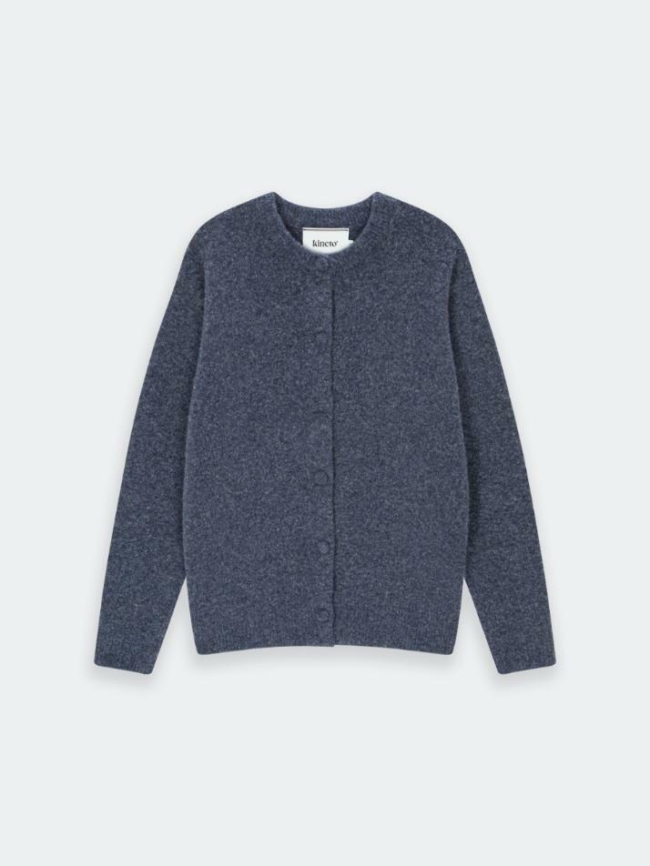 Brushed Wool Round Neck Cardigan_Ash Blue