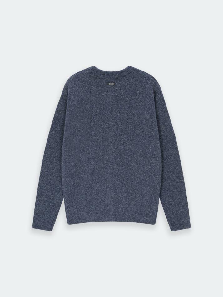 Brushed Wool Round Neck Cardigan_Ash Blue