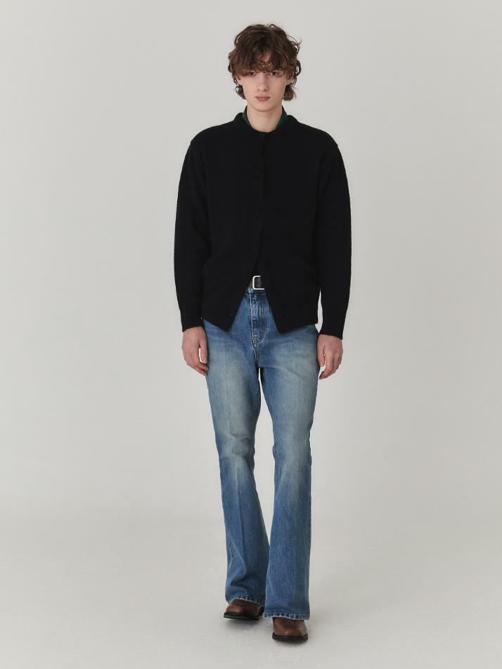 Brushed Wool Round Neck Cardigan_Black