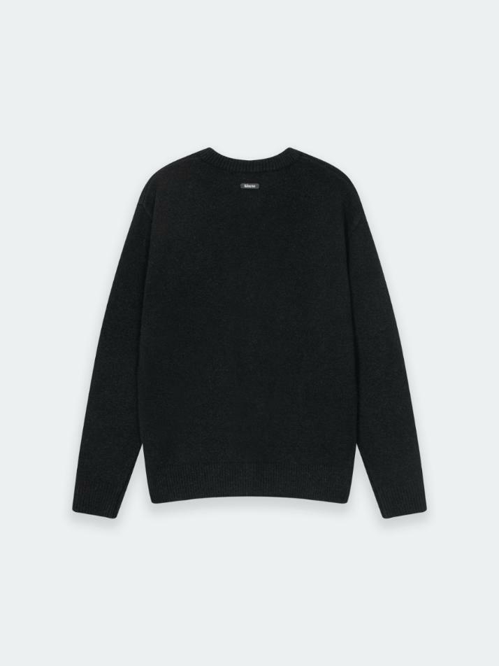 Brushed Wool Round Neck Cardigan_Black