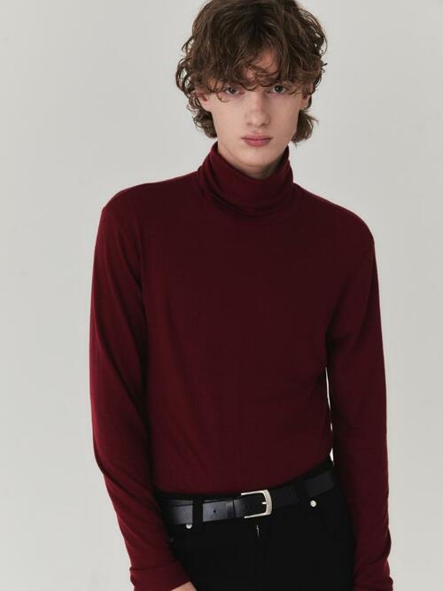 Sleek Wool Blend Turtle Neck_Red