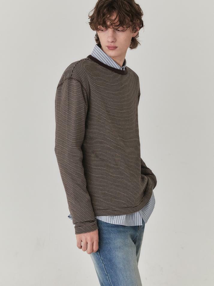 Blend Stripe Long Sleeve Top_Brown