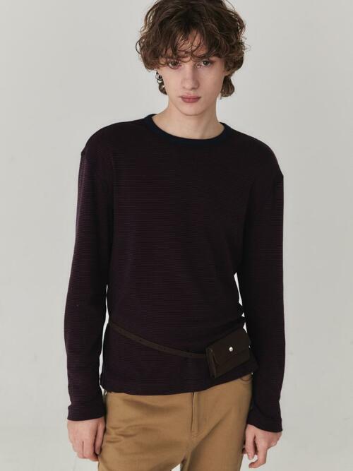 Blend Stripe Long Sleeve Top_Scarlet Navy