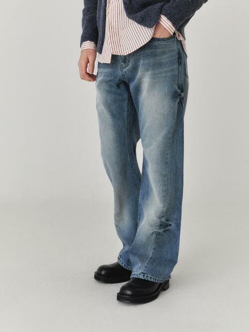 Wave Cutting Denim Pants_Midnight Blue