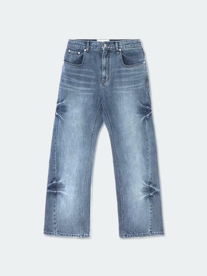 Wave Cutting Denim Pants_Midnight Blue