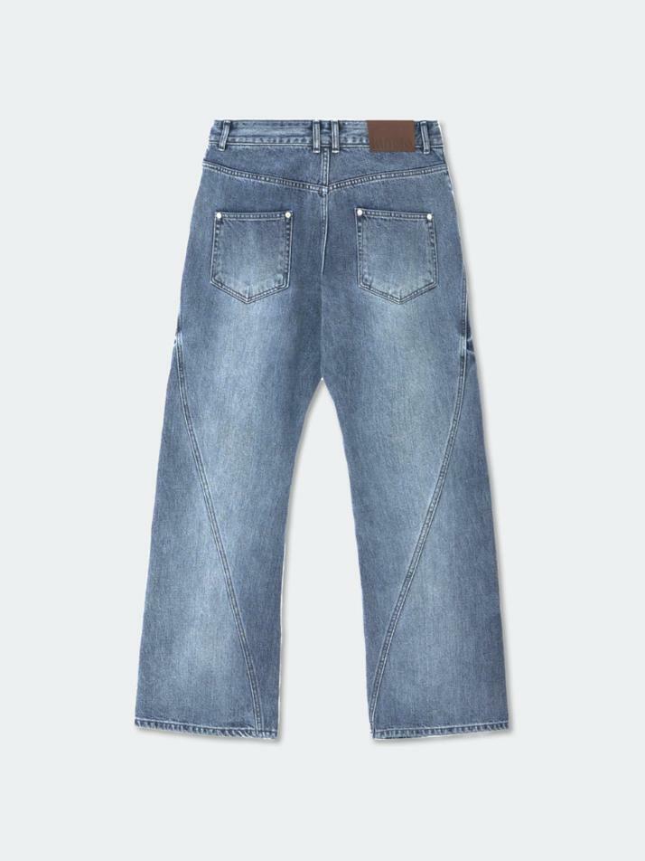 Wave Cutting Denim Pants_Midnight Blue