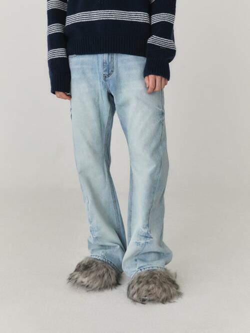 Wave Cutting Denim Pants_Light Blue