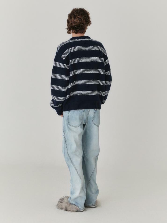 Wave Cutting Denim Pants_Light Blue