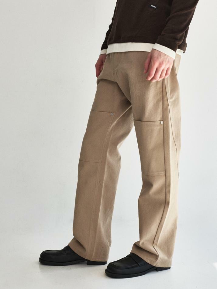 Curved Double Knee Cotton Pants_Beige