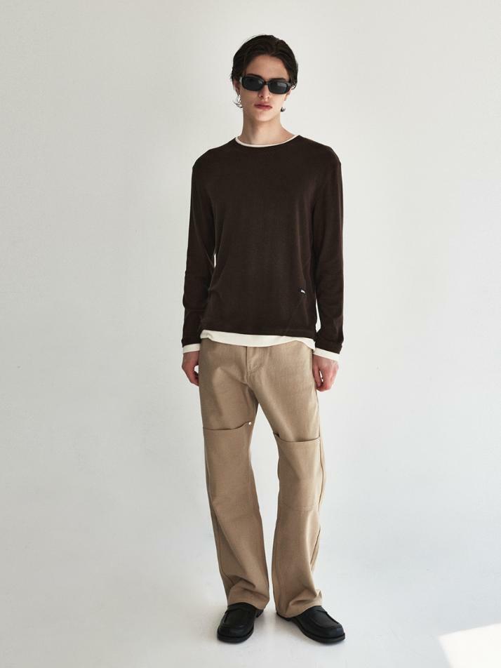 Curved Double Knee Cotton Pants_Beige