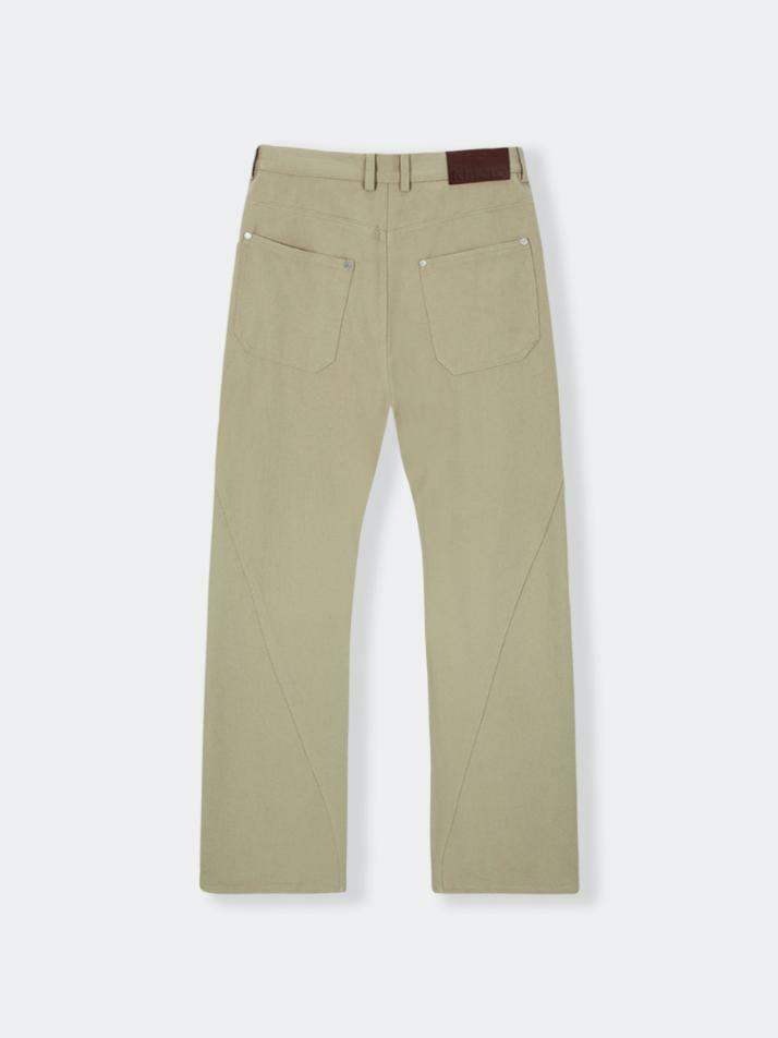 Curved Double Knee Cotton Pants_Beige