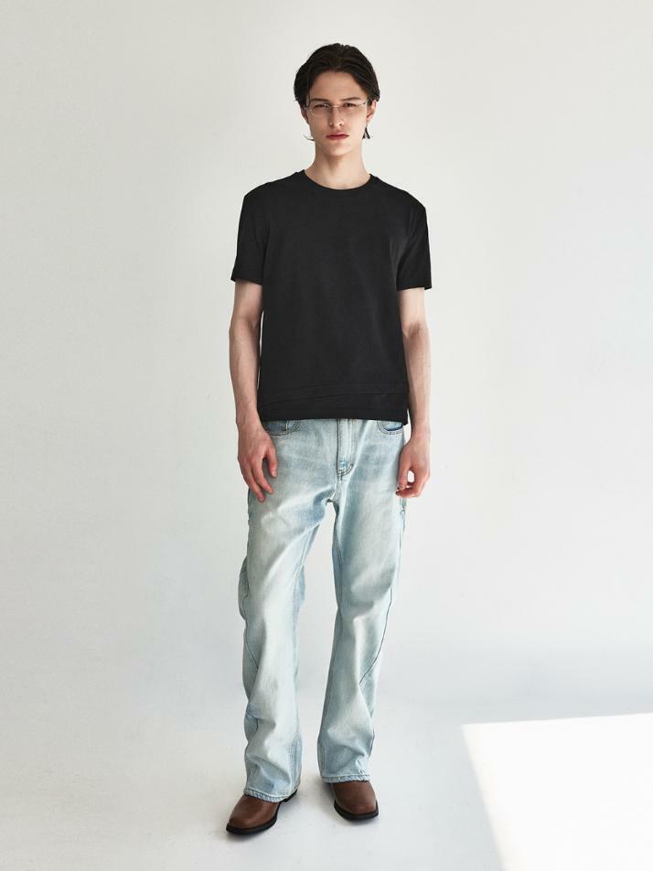 Wave Cutting Denim Pants Light Blue