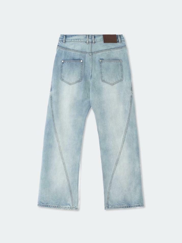 Wave Cutting Denim Pants Light Blue