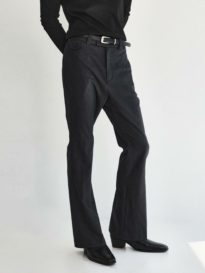Pin Stripe Wool  Flare Pants_Gray