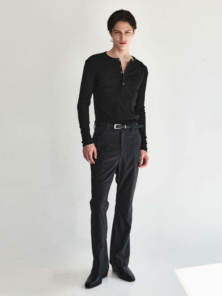 Pin Stripe Wool  Flare Pants_Gray