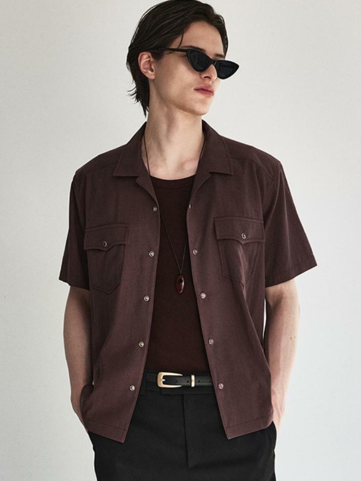 Éclat Snap Open Collar Shirt_Plum