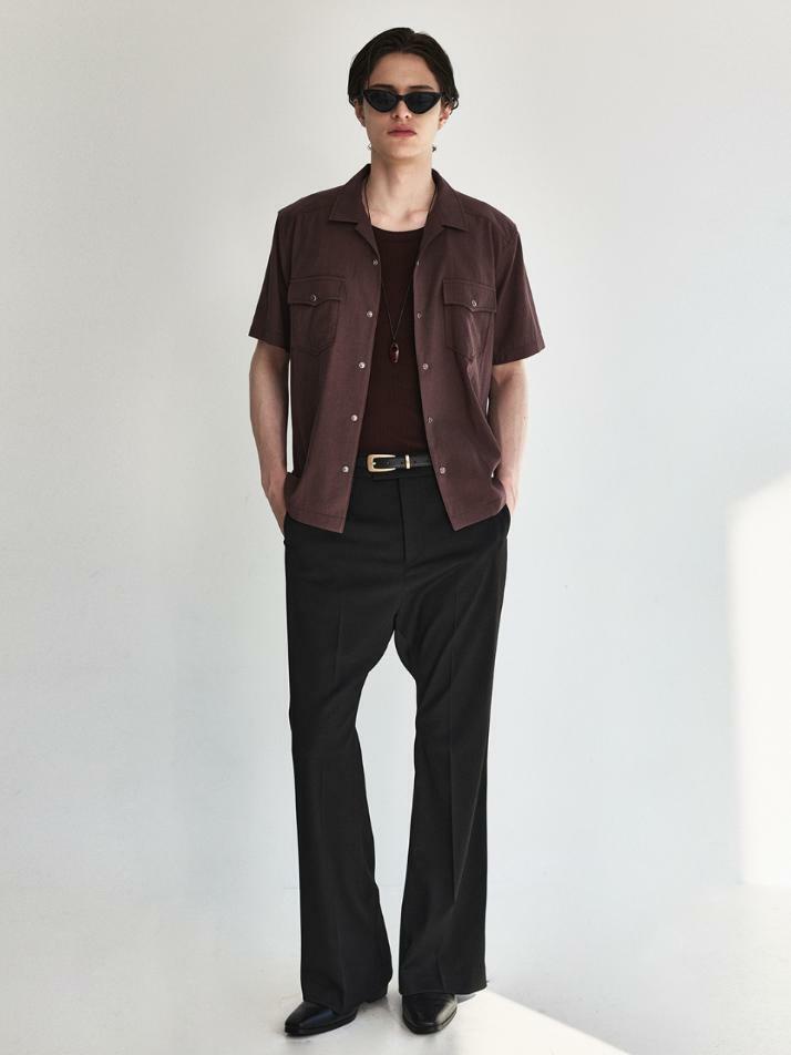 Éclat Snap Open Collar Shirt_Plum