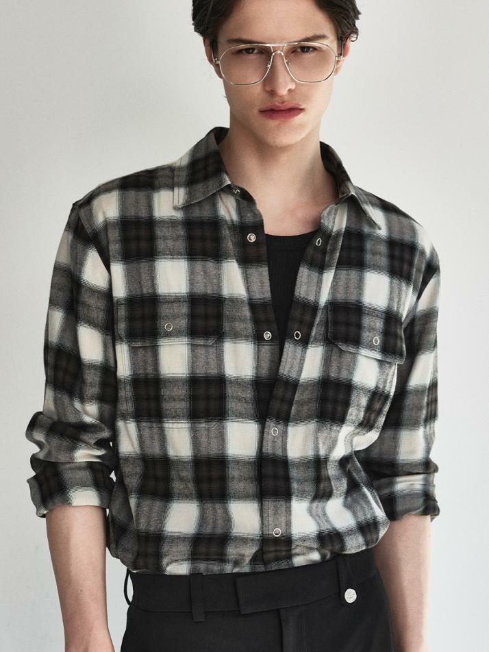 Ombre Checked Western Shirt_Black