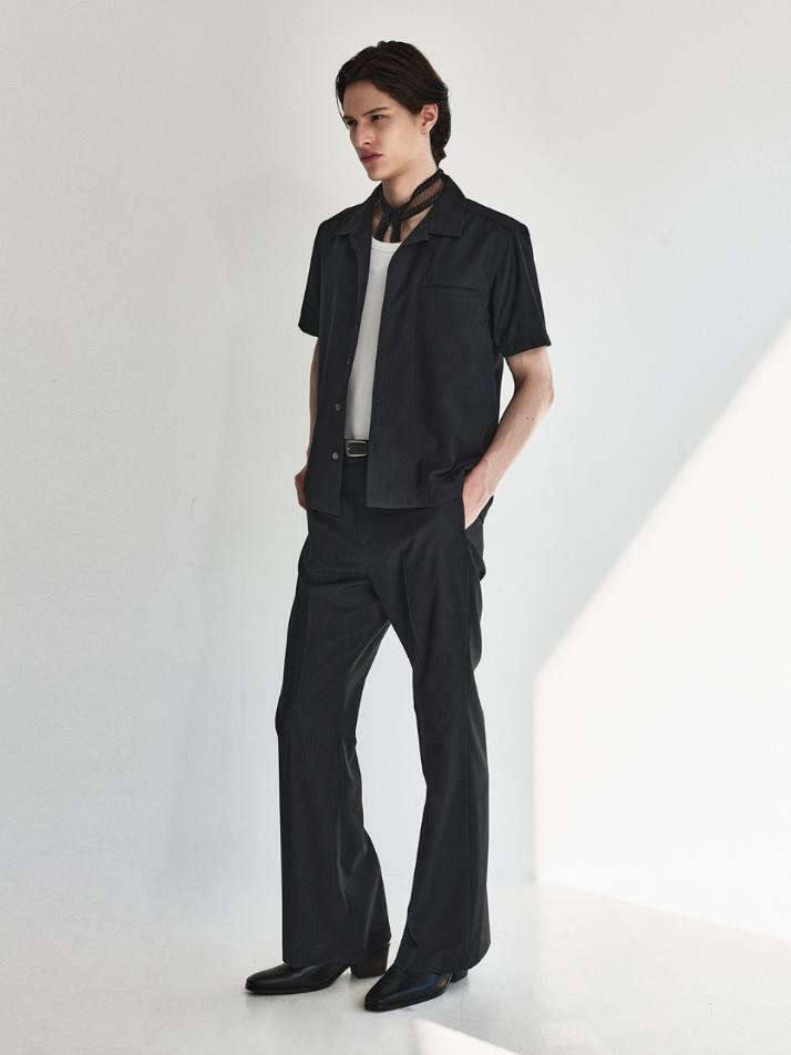 Lustre Relaxed Wool Flare Pants_Stripe Black