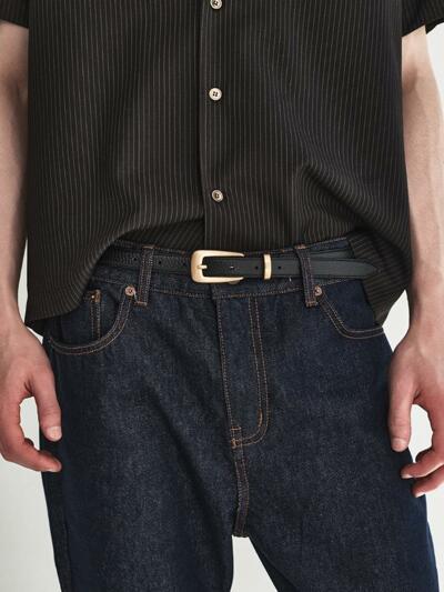 Oblong Leather Buckle Belt_Gold