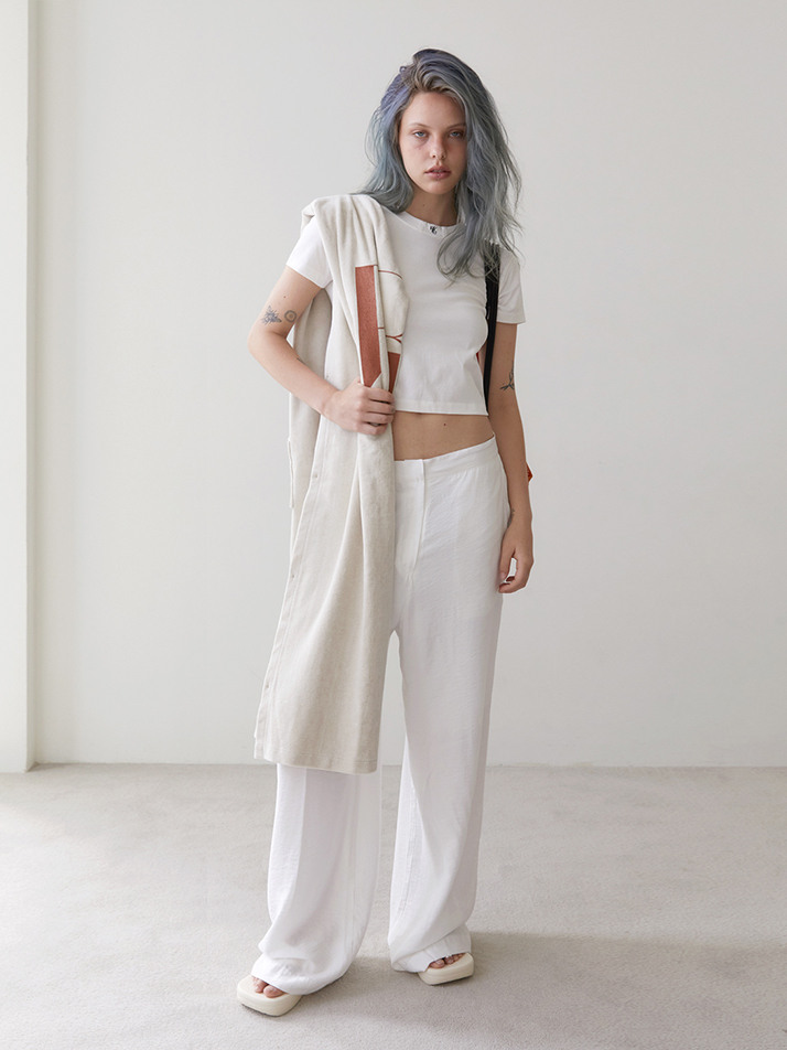 string wide pants white
