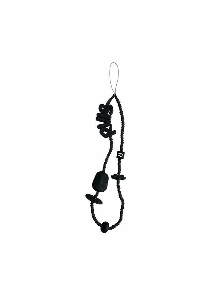thin beads phone strap black