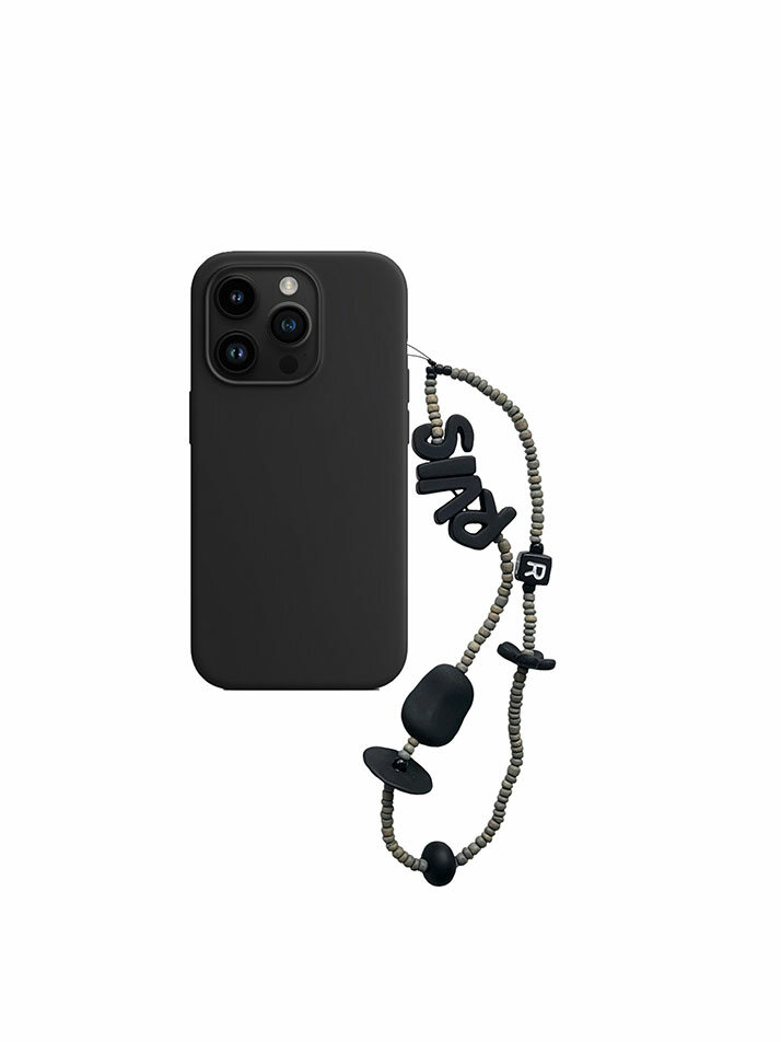thin beads phone strap wood grey