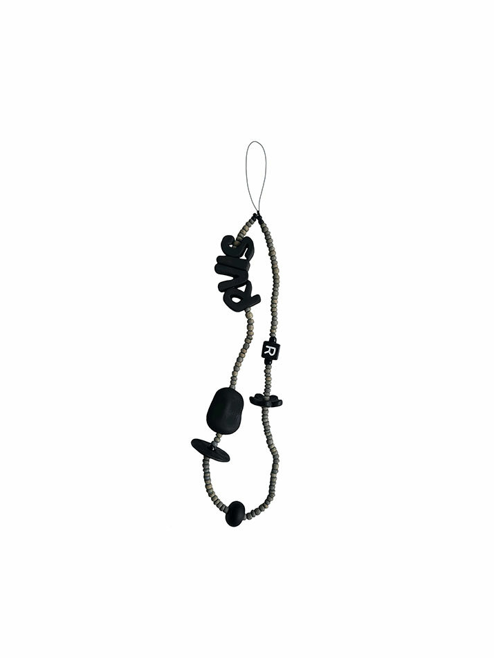 thin beads phone strap wood grey