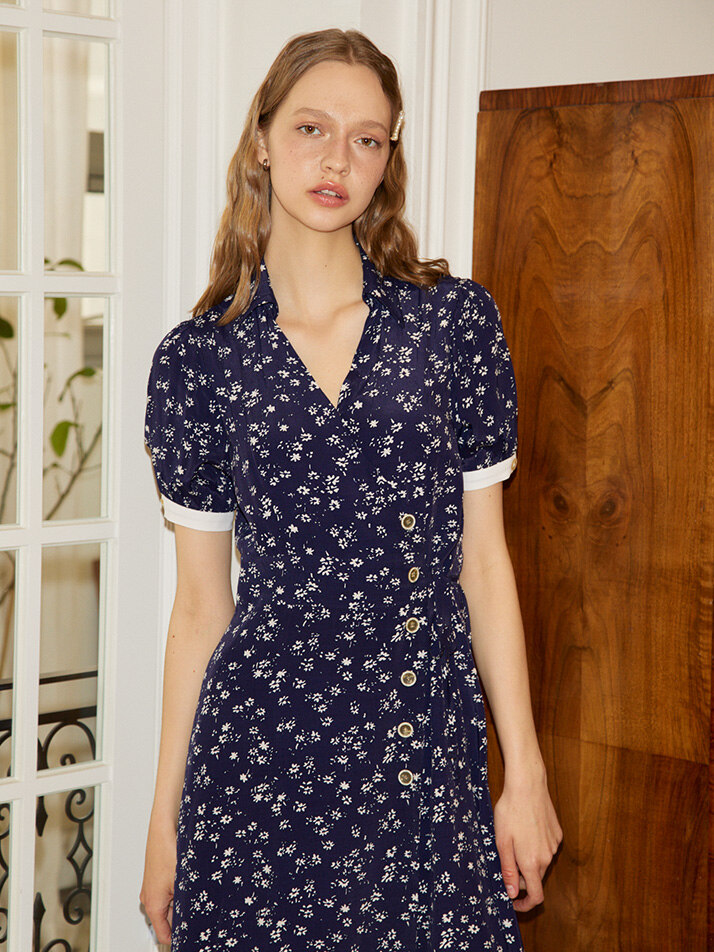 Floral Wrap Dress_ Navy