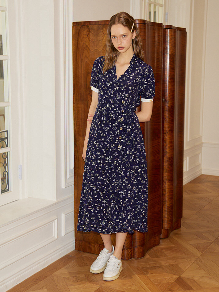 Floral Wrap Dress_ Navy