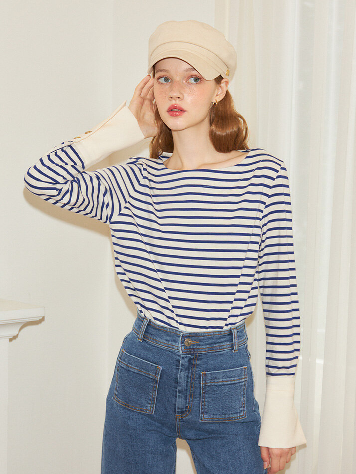 Stripe Cuffs T_ Cobalt Blue