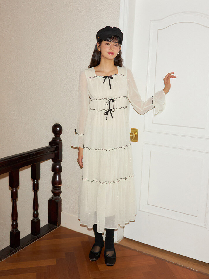 Glitter Chiffon Princess Dress_ Ivory