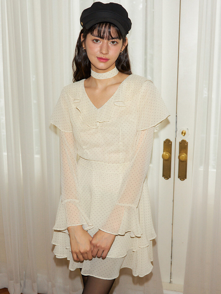 Choker Chiffon Mini Dress_ Ivory