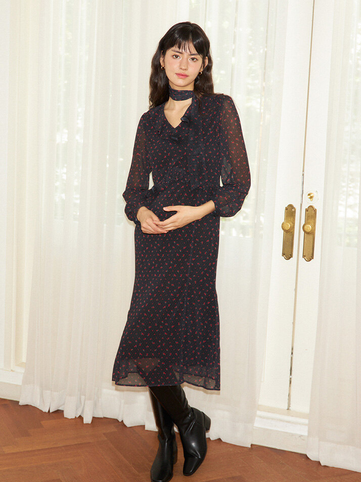 Scarf Chiffon Mermaid  Dress_ Black