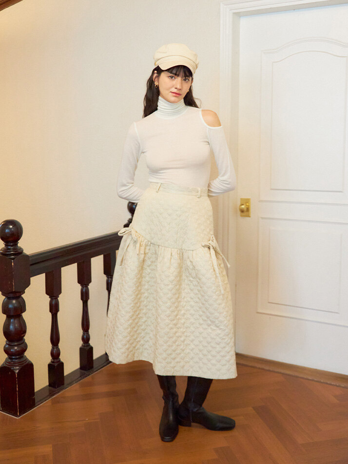 Ribbon Quilting Skirt_ Ivory
