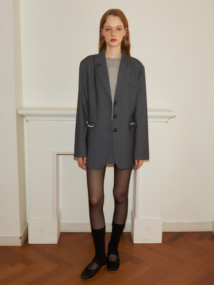 Ribbon Oversized Jacket_ Gray