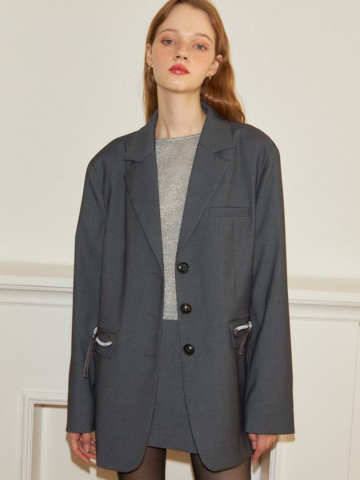 Ribbon Oversized Jacket_ Gray