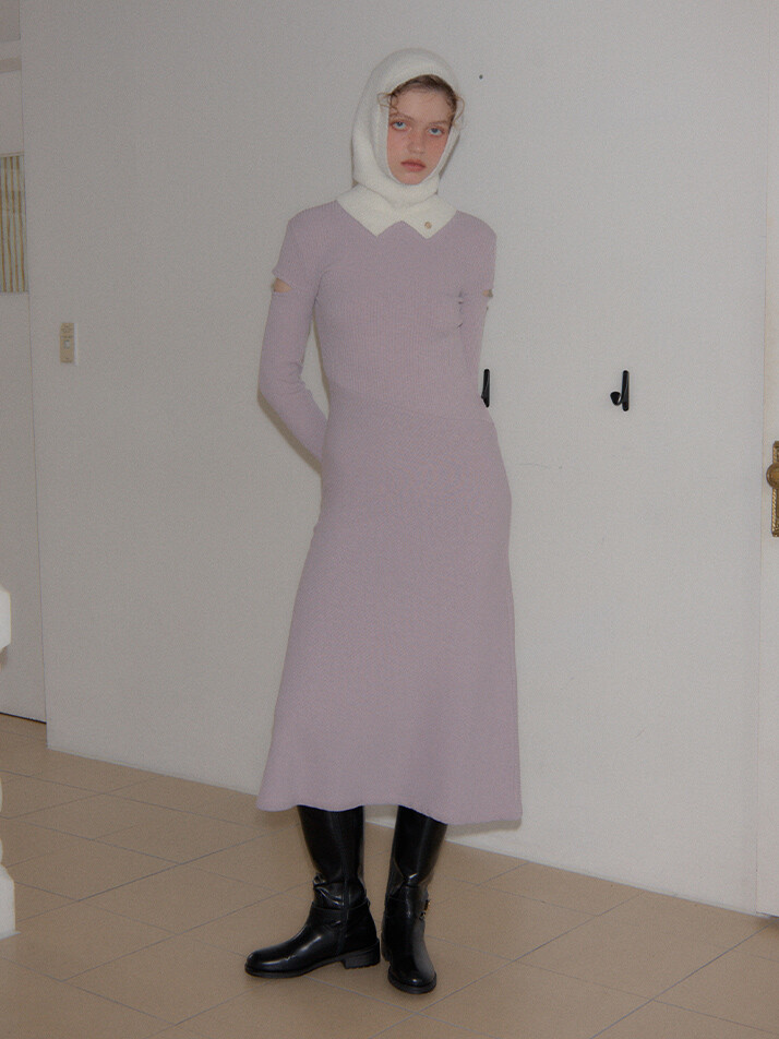 High Neck Cut-Out Long Dress_ Lavender
