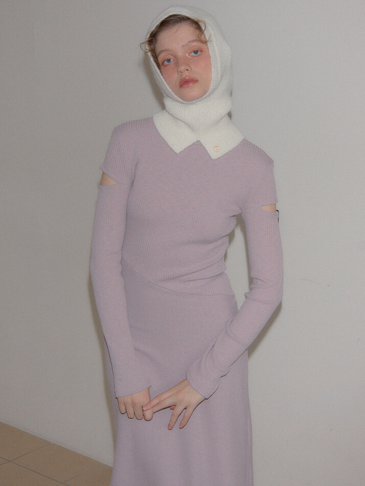 High Neck Cut-Out Long Dress_ Lavender