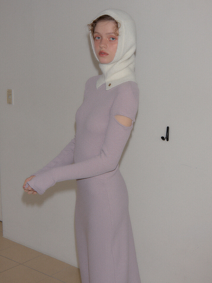 High Neck Cut-Out Long Dress_ Lavender