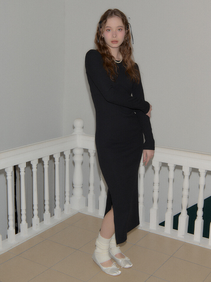 Line Point Basic Jersey Dress_ Black