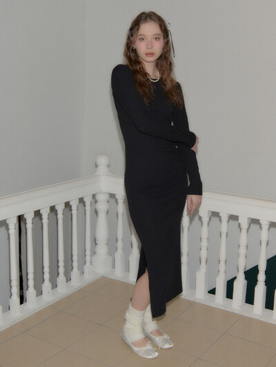 Line Point Basic Jersey Dress_ Black