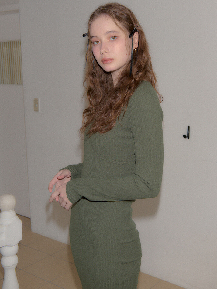 Line Point Basic Jersey Dress_ Khaki