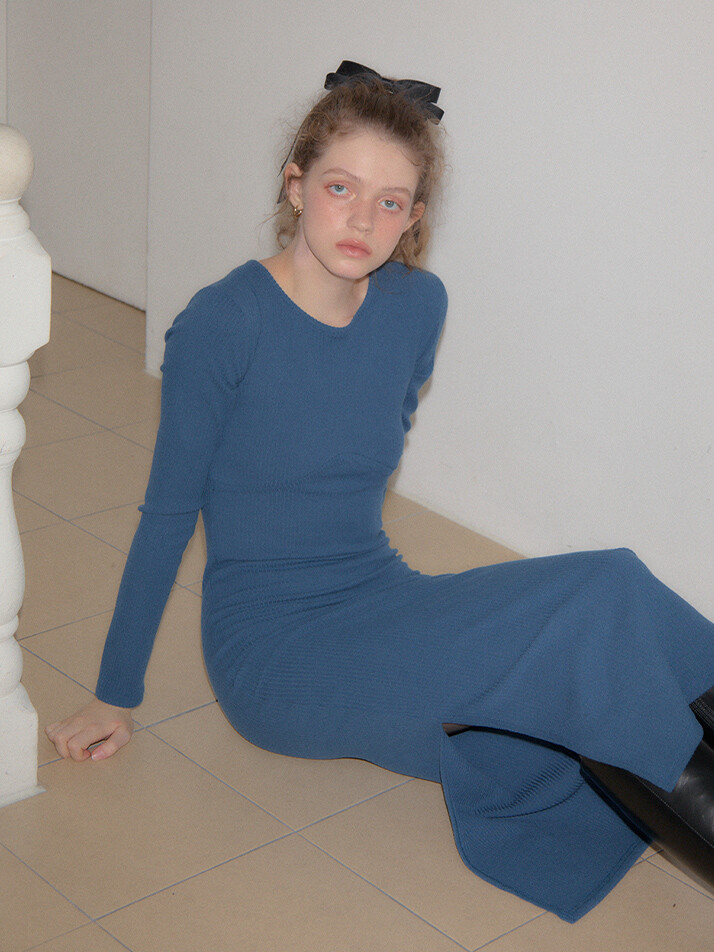 Line Point Basic Jersey Dress_ Blue