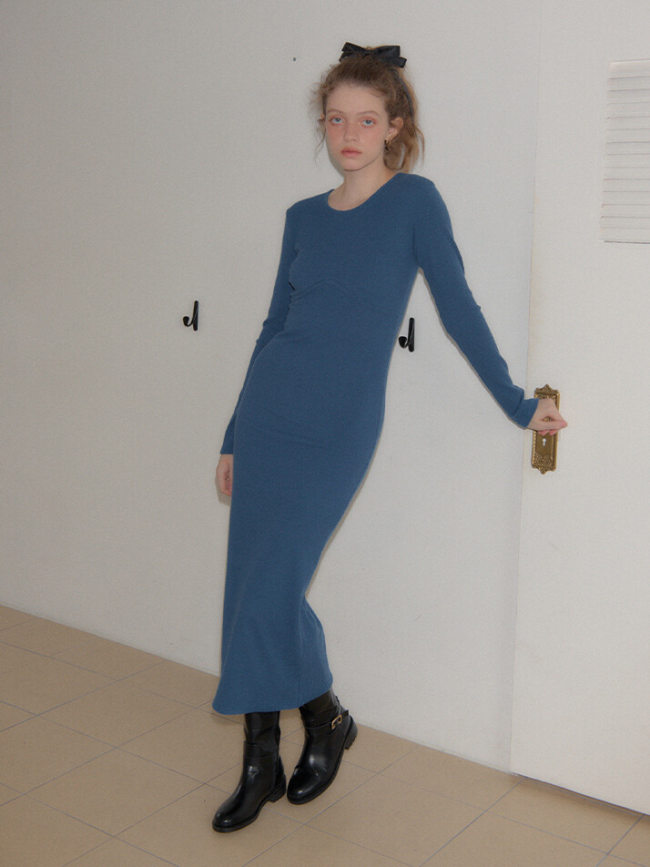 Line Point Basic Jersey Dress_ Blue